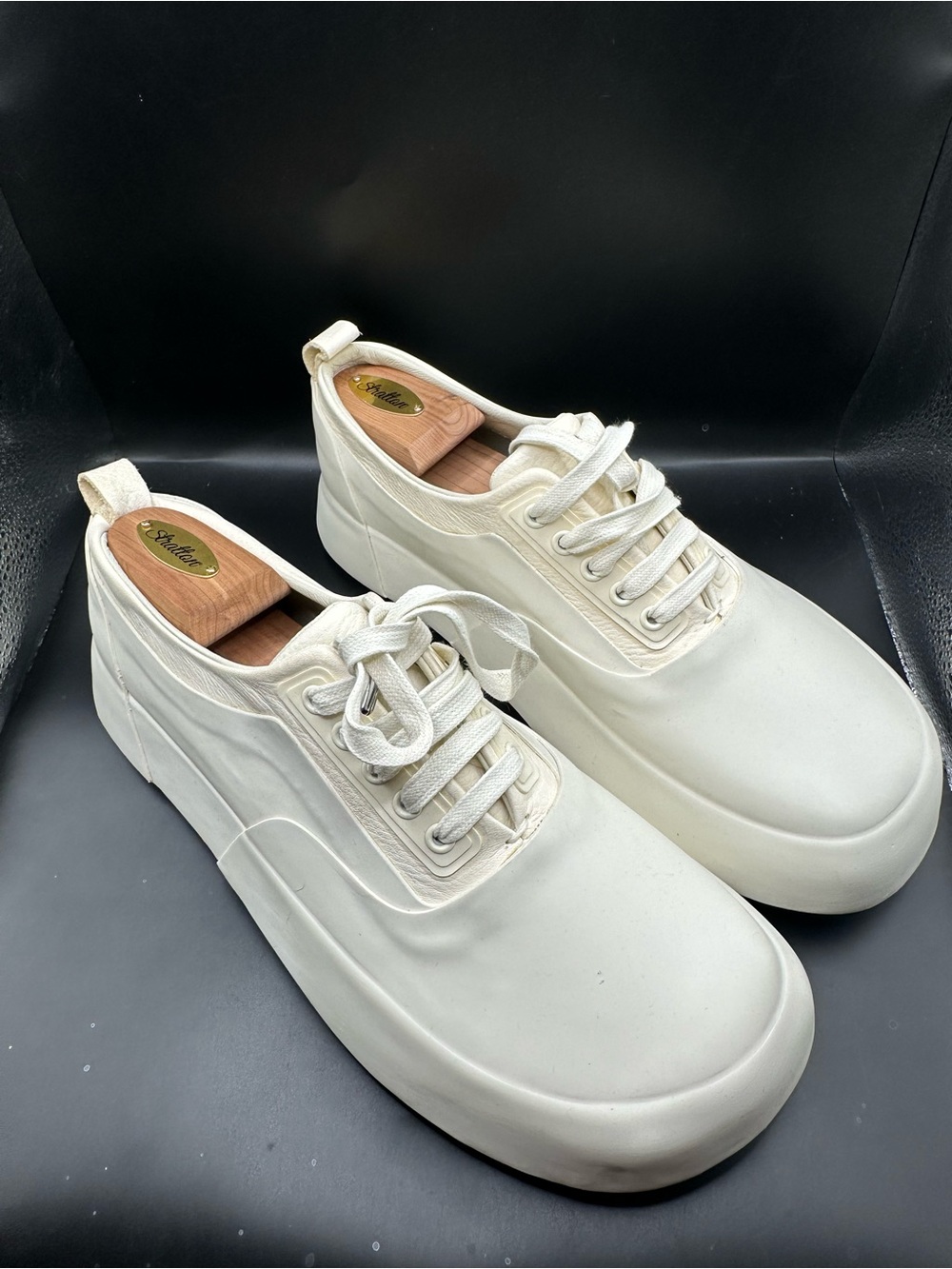 Ambush Minimalist Leather and Rubber White Platform Sneakers EU44
